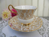Vintage Gold Rose Chintz "Wedding Anniversary" Teacup and Saucer - The Pink Rose Cottage 