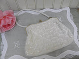 Vintage White Pearl Beaded Evening Bag - The Pink Rose Cottage 
