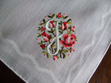 MWT Vintage Brumel Petite Point Embroidered Pink Roses Monogram "F" Handkerchief - The Pink Rose Cottage