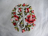 MWT Vintage Brumel Petite Point Embroidered Pink Roses Monogram "F" Handkerchief - The Pink Rose Cottage