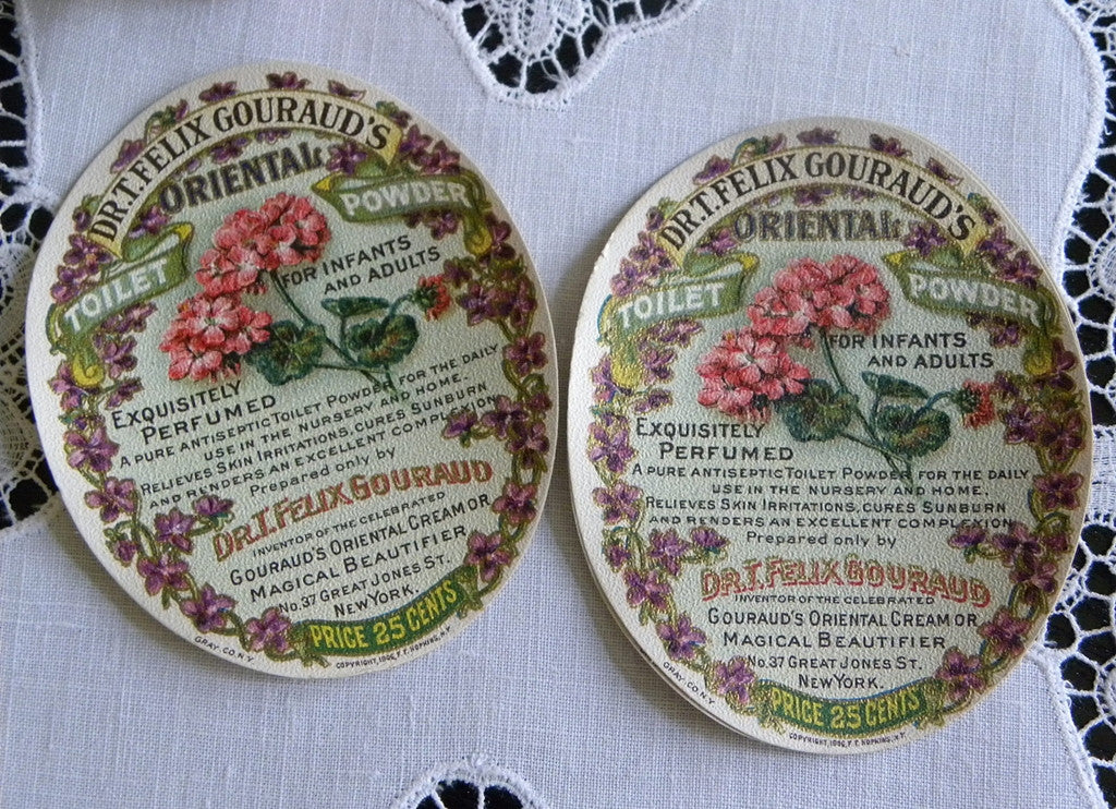 Vintage 1906 Perfume Toilet Powder Labels with Violets & Geraniums - The Pink Rose Cottage