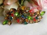 Vintage Brooch Pin with Colorful Jewel Tone Rhinestones - The Pink Rose Cottage 