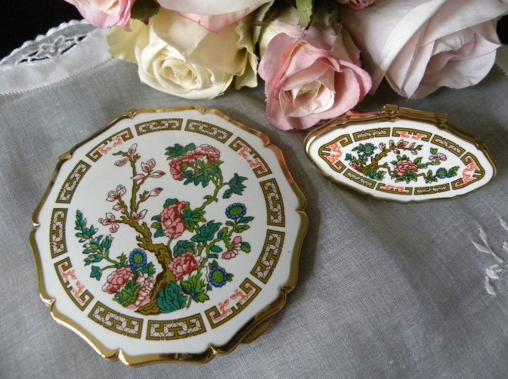 Vintage Stratton Powder Compact and Matching Lipstick Mirror Holder - The Pink Rose Cottage