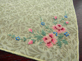 Vintage Sheer Yellow Chintz Handkerchief with Petite Point Pink Roses - The Pink Rose Cottage 