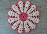 Vintage Crocheted Pink and White Flower Shaped Pot Holder