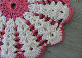 Vintage Crocheted Pink and White Flower Shaped Pot Holder