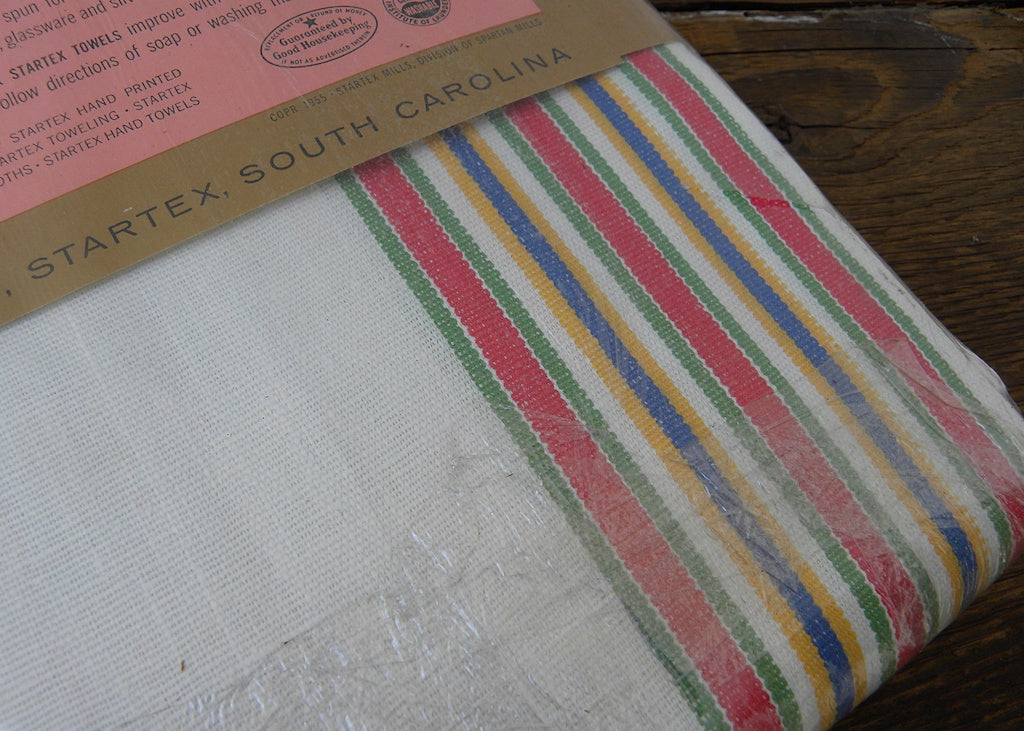 MWT Package of 4 Vintage Startex Part Linen Striped Kitchen Dish