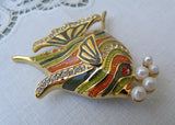Bob Mackie Enameled Angel Fish with Pearl Bubbles Pin Brooch