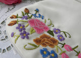 Vintage White Satin Pink Roses Embroidered Evening Bag Purse by Walborg
