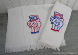 Vintage Patriotic Red White Blue Vote Embroidered Hand Towels