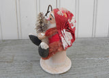 Vintage Santa Claus with Bottle Brush Tree and Snowman Japan