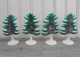 4 Vintage Plasticville Translucent Green with Glitter Evergreen Christmas Trees