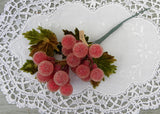 Vintage Sugared Glass Bunch of Red Grapes Picks