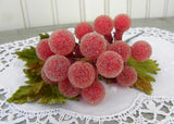 Vintage Sugared Glass Bunch of Red Grapes Picks