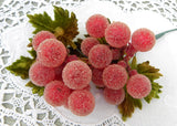 Vintage Sugared Glass Bunch of Red Grapes Picks
