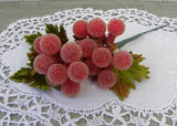 Vintage Sugared Glass Bunch of Red Grapes Picks