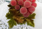 Vintage Sugared Glass Bunch of Red Grapes Picks