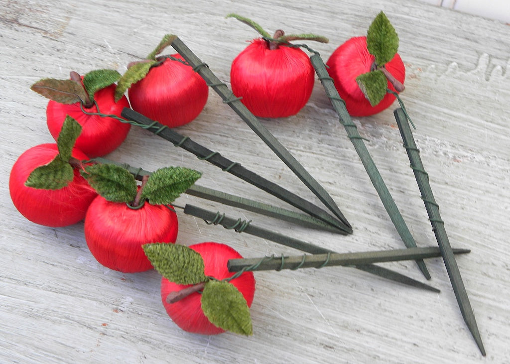 Vintage Red Satin Apple Floral Picks