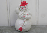 Vintage Hard Plastic Snowman with Red Hat Ornament