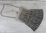 Antique Art Deco Green Carnival Glass Beaded Evening Bag Purse