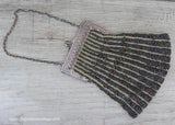 Antique Art Deco Green Carnival Glass Beaded Evening Bag Purse