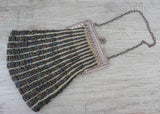 Antique Art Deco Green Carnival Glass Beaded Evening Bag Purse