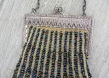 Antique Art Deco Green Carnival Glass Beaded Evening Bag Purse
