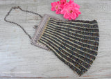 Antique Art Deco Green Carnival Glass Beaded Evening Bag Purse