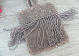 Antique Gray Glass Beaded and Fringe Flapper Purse Evening Bag