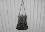 Antique Art Deco Green Carnival Glass Beaded Evening Bag Purse