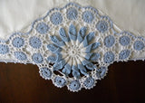 Vintage Hand Crocheted Blue and White Medallion Pillowcases