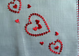 Vintage Valentine Handkerchief Embroidered Red Hearts and Trim