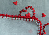 Vintage Valentine Handkerchief Embroidered Red Hearts and Trim