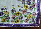 Vintage Purple Pink Yellow Daisy Daisies Handkerchief