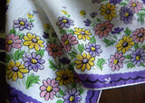 Vintage Purple Pink Yellow Daisy Daisies Handkerchief