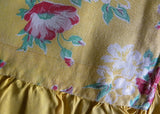 Vintage Yellow Feedsack with Pink and Red Poppies Pillow Cover