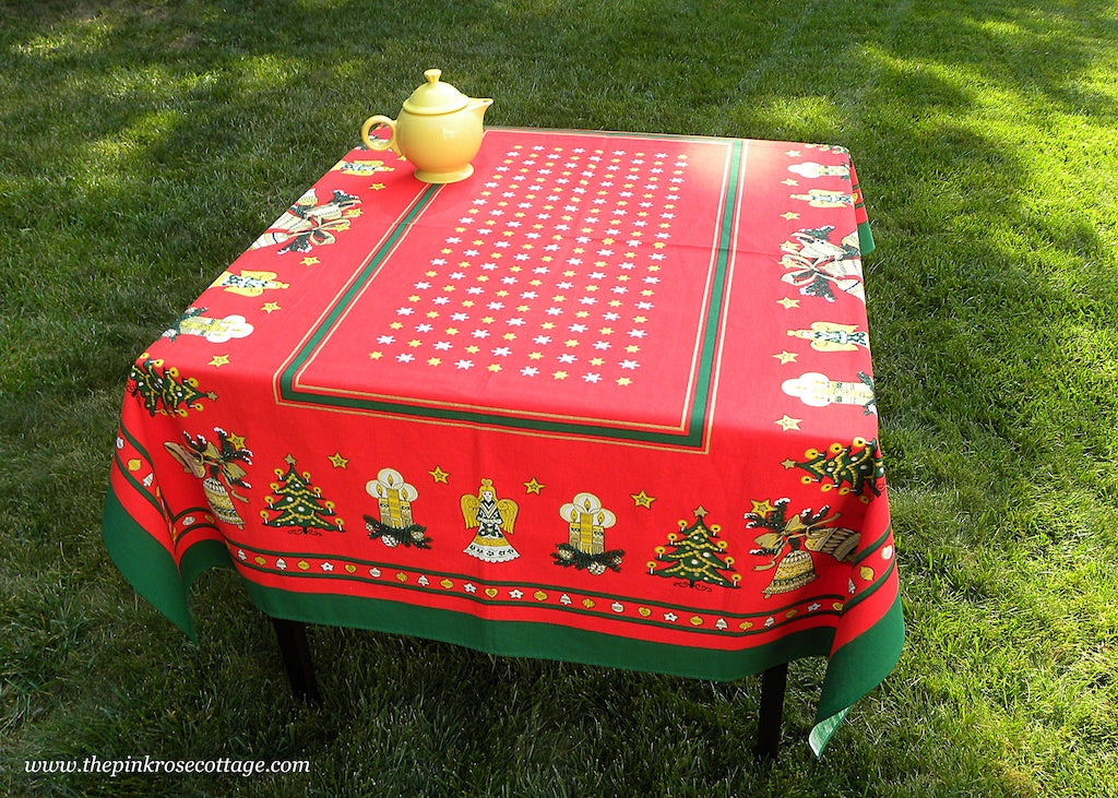 Vintage Christmas Tablecloth Trees Angels Bells Stars and More