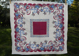 Vintage Iris Prints Figural Tablecloth Fred and Ginger Ballroom Dancers Maroon and Blue