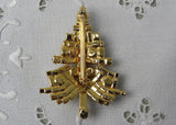 Vintage Rhinestone White Christmas Tree Pin with Candles and Ornaments