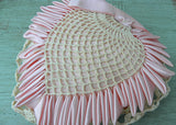 Vintage Handmade Satin Ribbon Crocheted Pink Heart Pillow