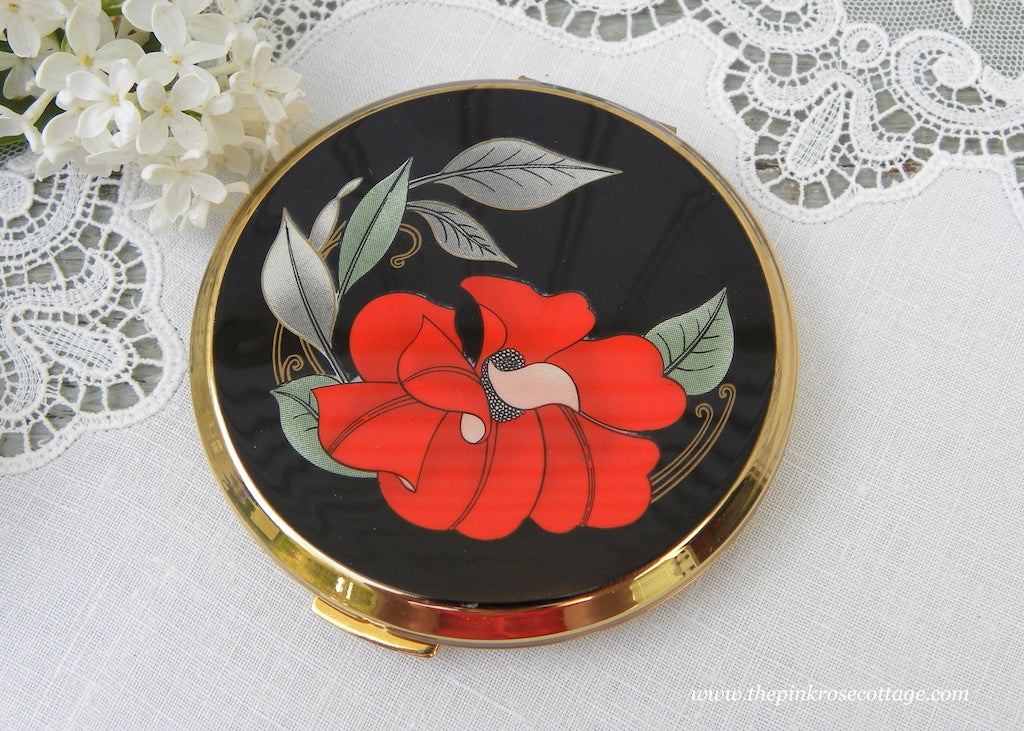 Vintage Unused Stratton Art Deco Poppy Flower Powder Compact