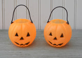 2 Mini Vintage Blow Mold Halloween Pumpkin Trick or Treat Favors Bucket
