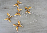 5 Vintage Aluminum and Glass Gold Butterfly Floral Picks