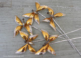 5 Vintage Aluminum and Glass Gold Butterfly Floral Picks