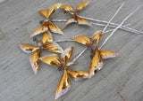 5 Vintage Aluminum and Glass Gold Butterfly Floral Picks