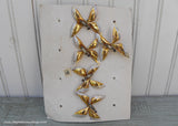 5 Vintage Aluminum and Glass Gold Butterfly Floral Picks on Original Card
