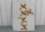 5 Vintage Aluminum and Glass Gold Butterfly Floral Picks on Original Card