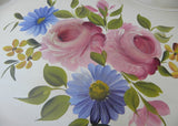 Vintage Nashco Hand Painted Toleware Pink Roses and Daisies Serving Tray