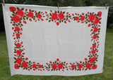 Vintage Bright Red Coral Long Stem Roses Tablecloth