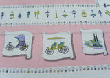 Vintage Tablecloth Antique Transportation Hot Air Balloons Trains and More